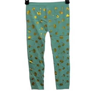 Faded Glory Turquoise Gold Shimmer Palm Tree Leggings Girls NWOT